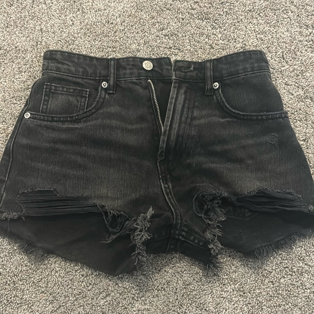 ZARA HIGH WAISTED RIPPED TRF DENIM SHORTS
